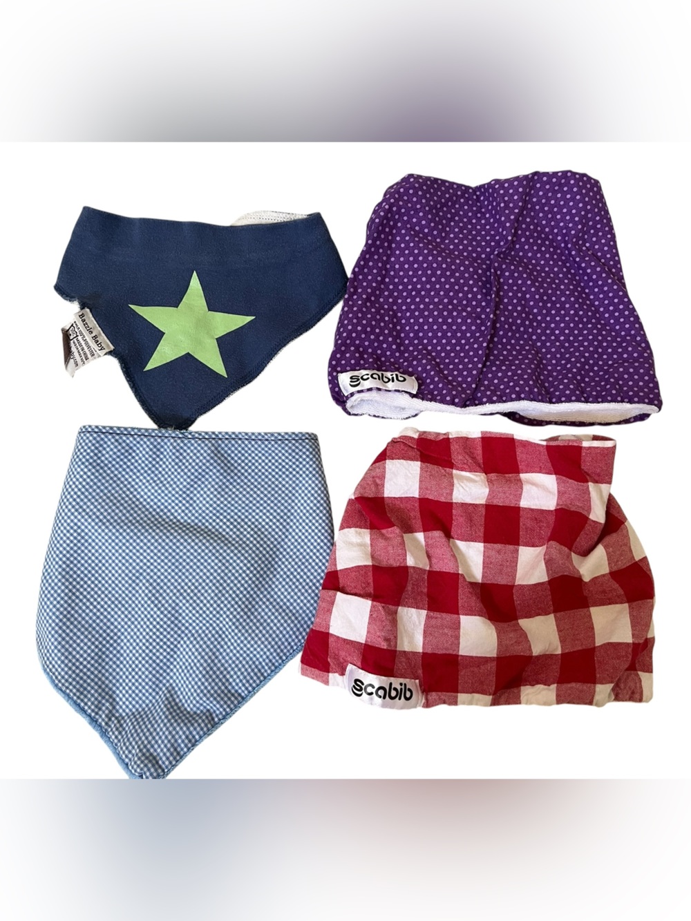 4 baby Bandana Bib Set - Blue, Navy, Red Plaid, Purple - 2 Scabib, 1 Bazzle Baby